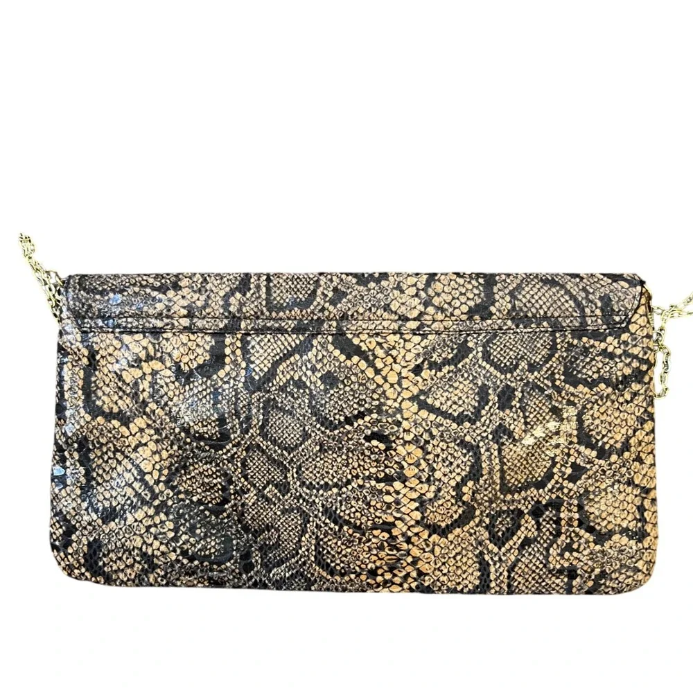 Miss Selfridge Large‎ Python Snake Print Clutch w/Gold Chain Strap Y2K 2000s 90s